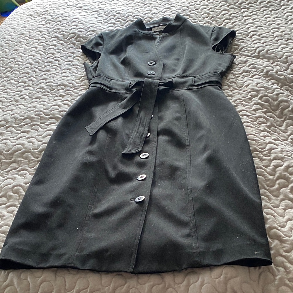 Calvin Klein Black Button-Front Midi Dress with Self Tie